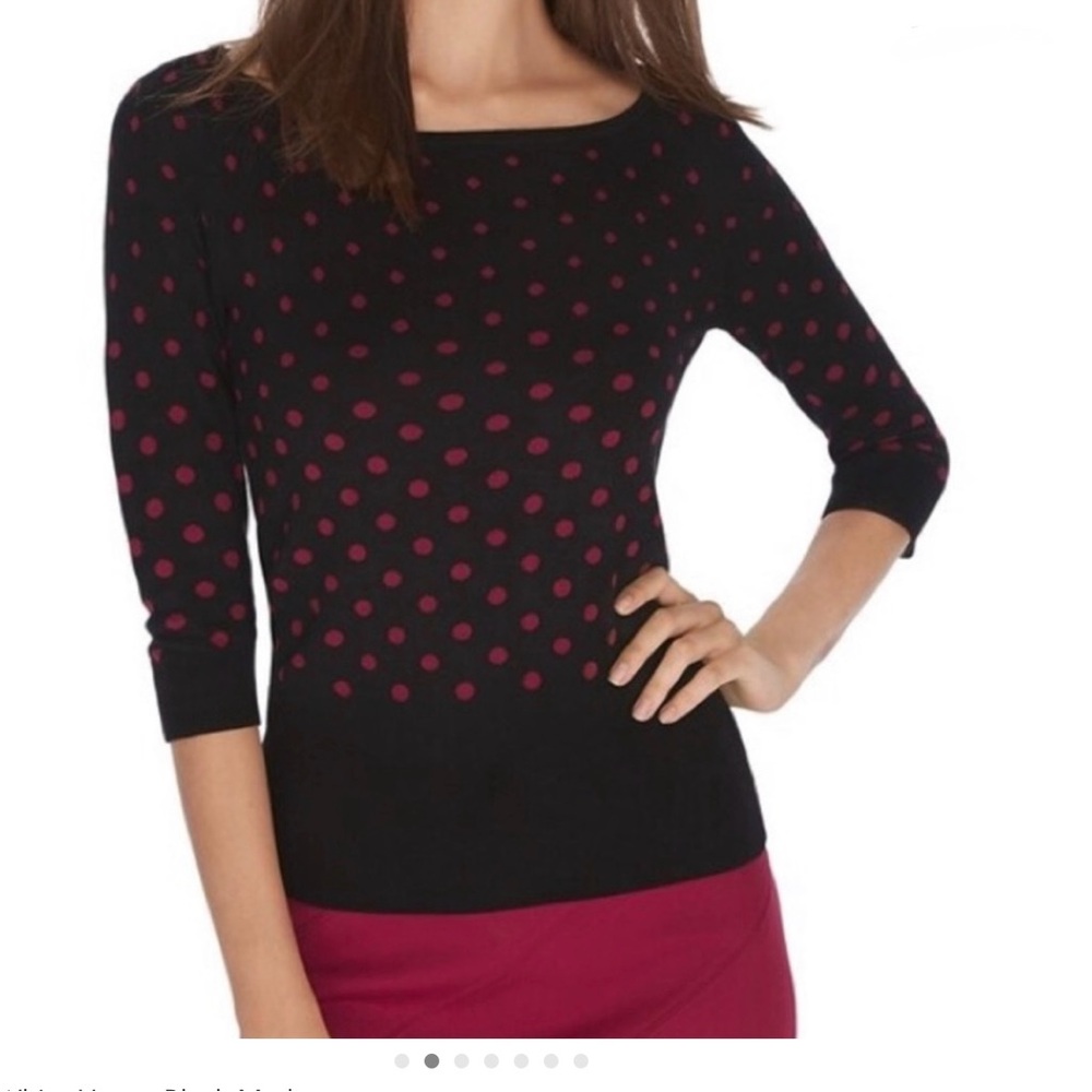 White House Black Market Black and Red Polka Dot Sweater, M